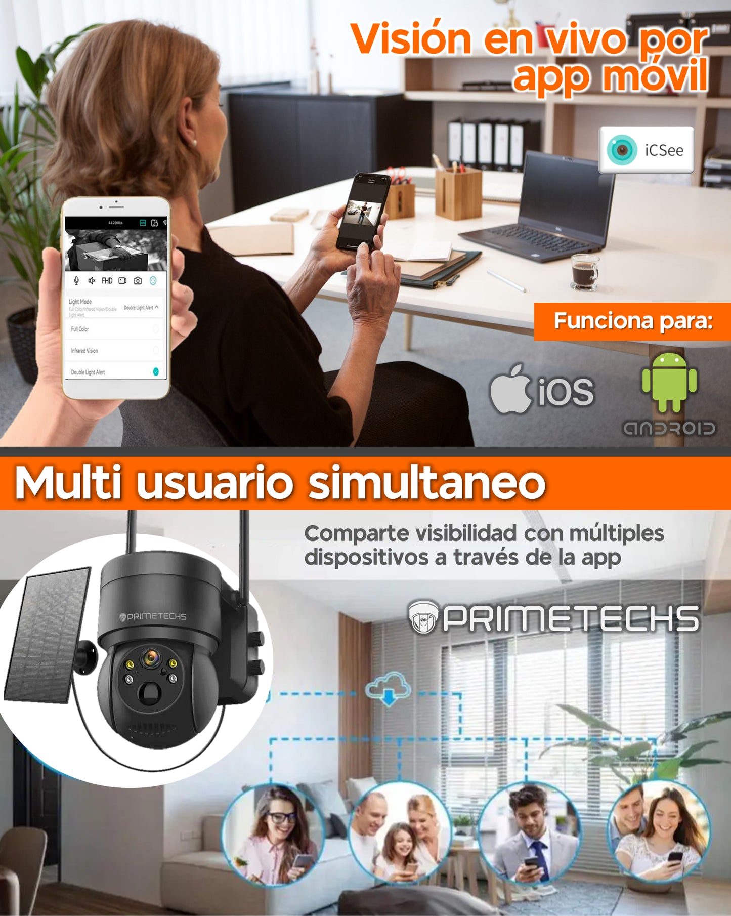 Cámara Solar Autónoma, IP PT 5MP, WiFi y solar, detección y grabación por movimiento, batería de respaldo, alarma, Infrarrojo y Fullcolor