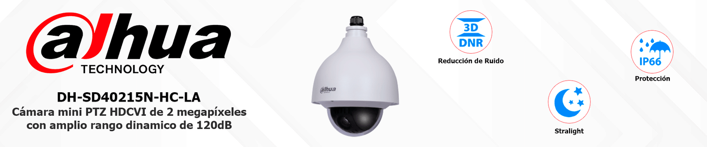 DAHUA DH-SD40215N-HC-LA - Cámara Mini PTZ HDCVI de 2 MP