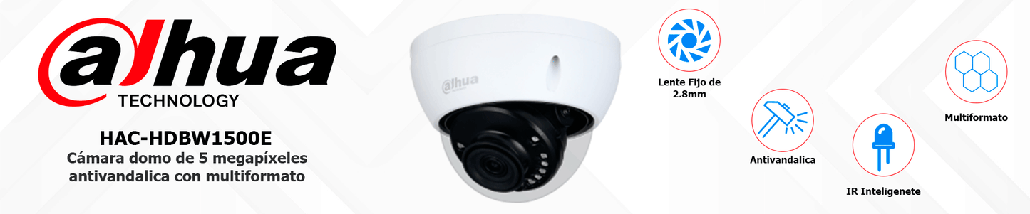 DAHUA HAC-HDBW1500E-28- Cámara Domo 5MP Antivandálica