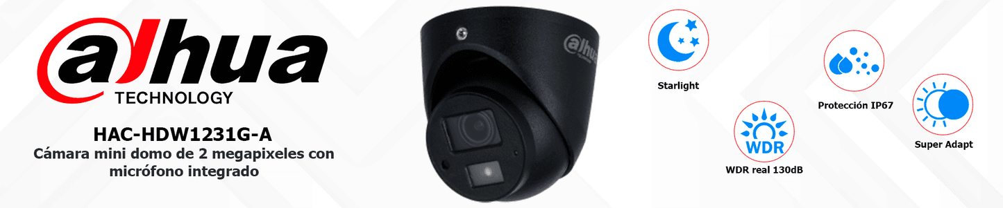 DAHUA HAC-HDW1231G-A - Cámara Mini Domo de 2 Megapixeles