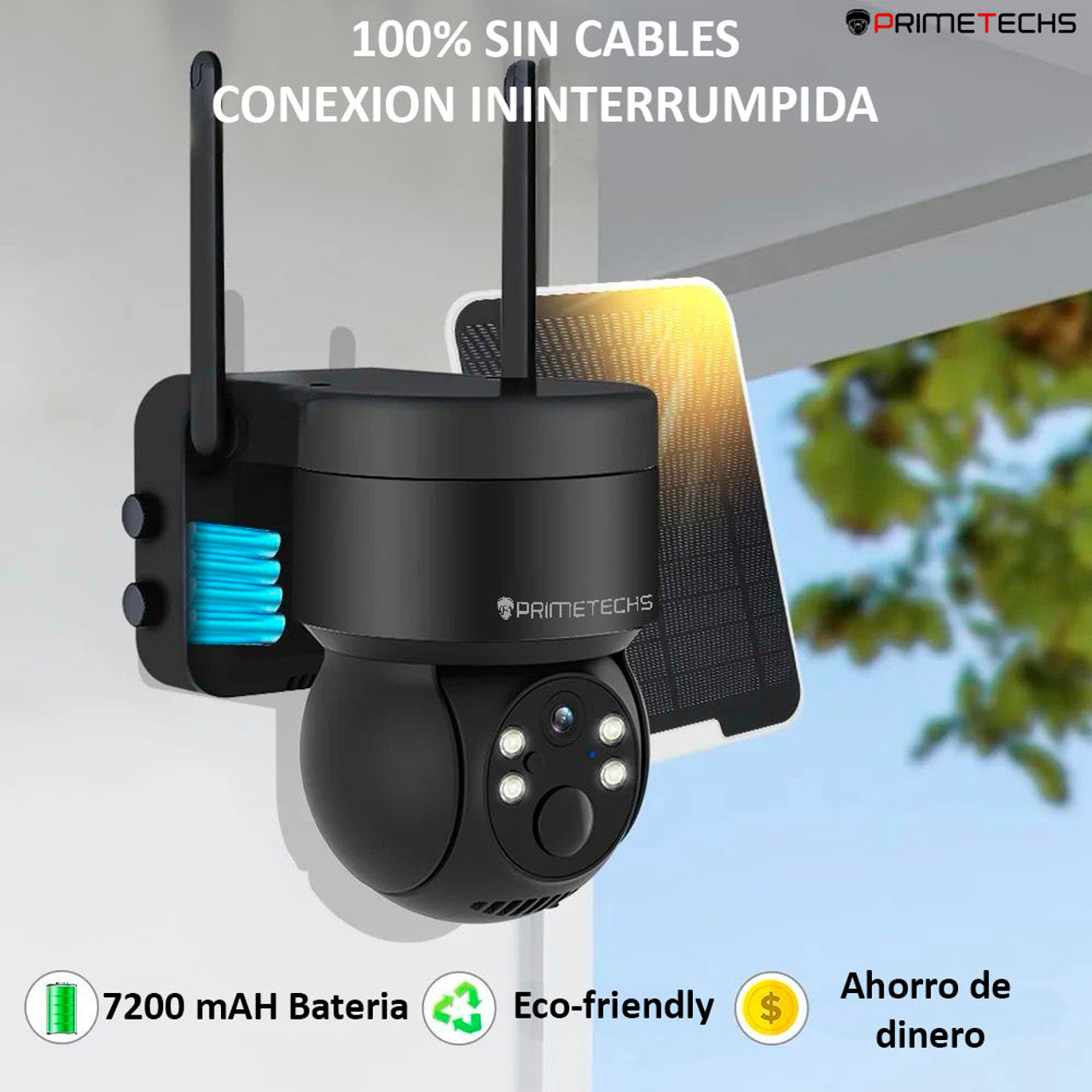 Cámara Solar Autónoma, IP PT 5MP, WiFi y solar, detección y grabación por movimiento, batería de respaldo, alarma, Infrarrojo y Fullcolor