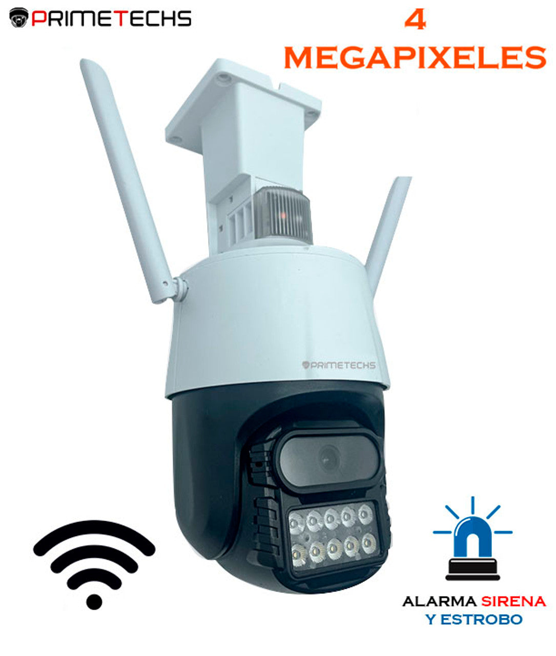 Cámara IP WIFI y Cable RJ45, PT 4MP Alarma y Estrobo, Fullcolor , detección y auto seguimiento humano, audio bidireccional. Inteligencia Artificial y grabación en nube(Opcional)