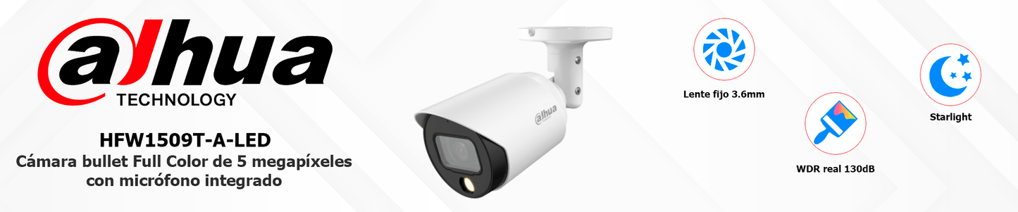 DAHUA HAC-HFW1509T-A-LED - Cámara Bullet Full Color de 5 Mp