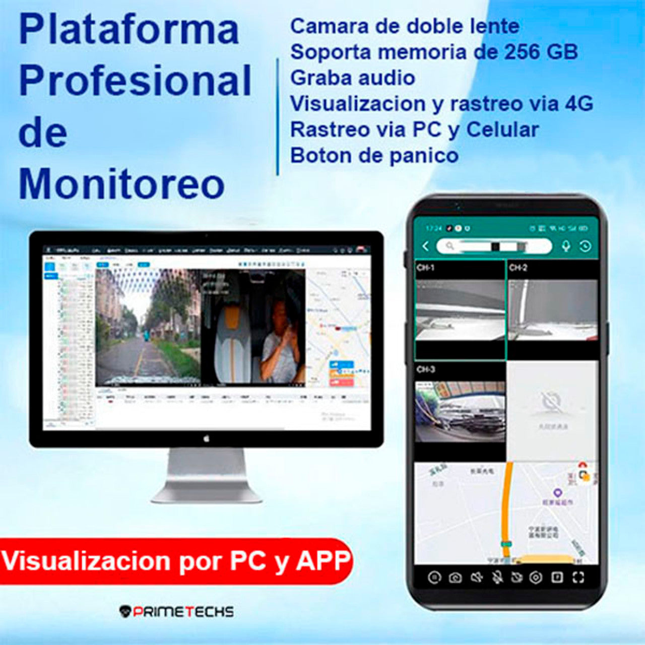 DashCam 4G-GPS, Cámara doble lente frente e interior para automóvil, camión