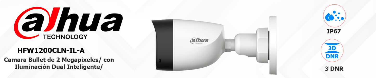 DAHUA HAC-HFW1200CLN-IL-A - Cámara Bullet de 2 Megapixeles