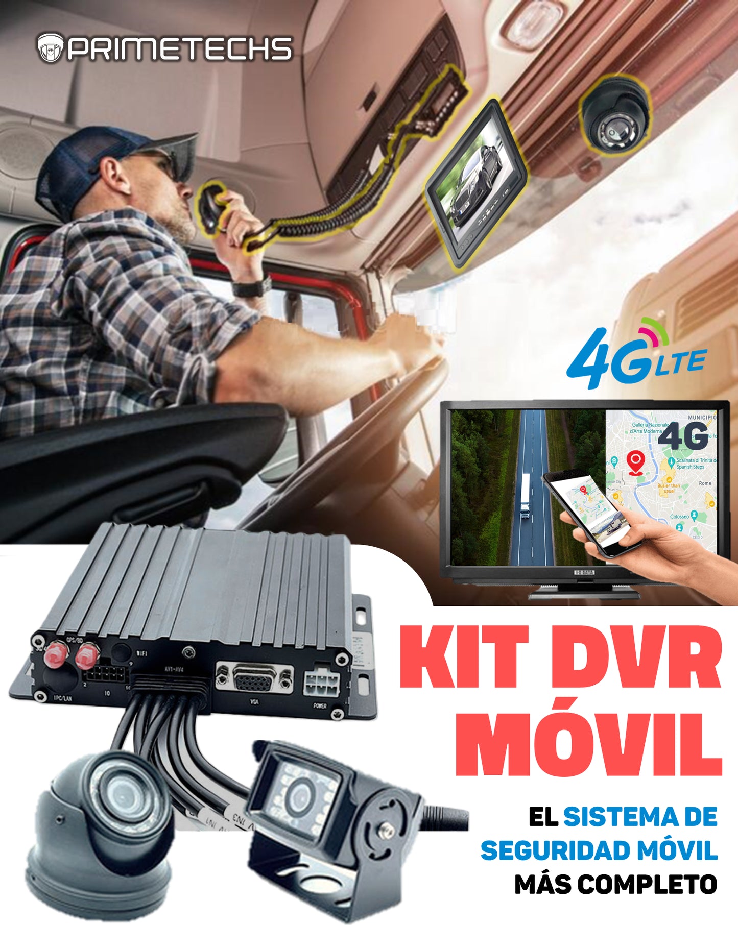 Kit DVR móvil 4G 2 megapixeles auto o camión/1080P 4 Canales HD
