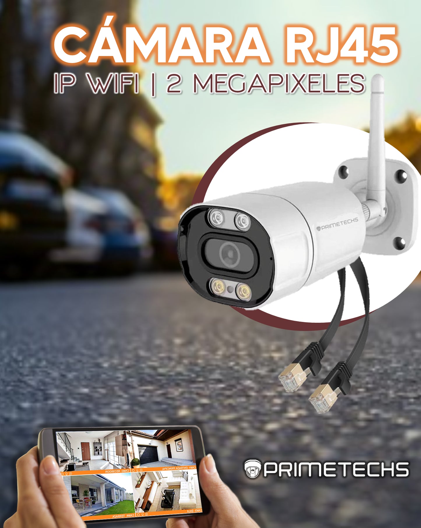Cámara IP WIFI y cable LAN RJ45 Bala 2 megapixeles, para exteriores