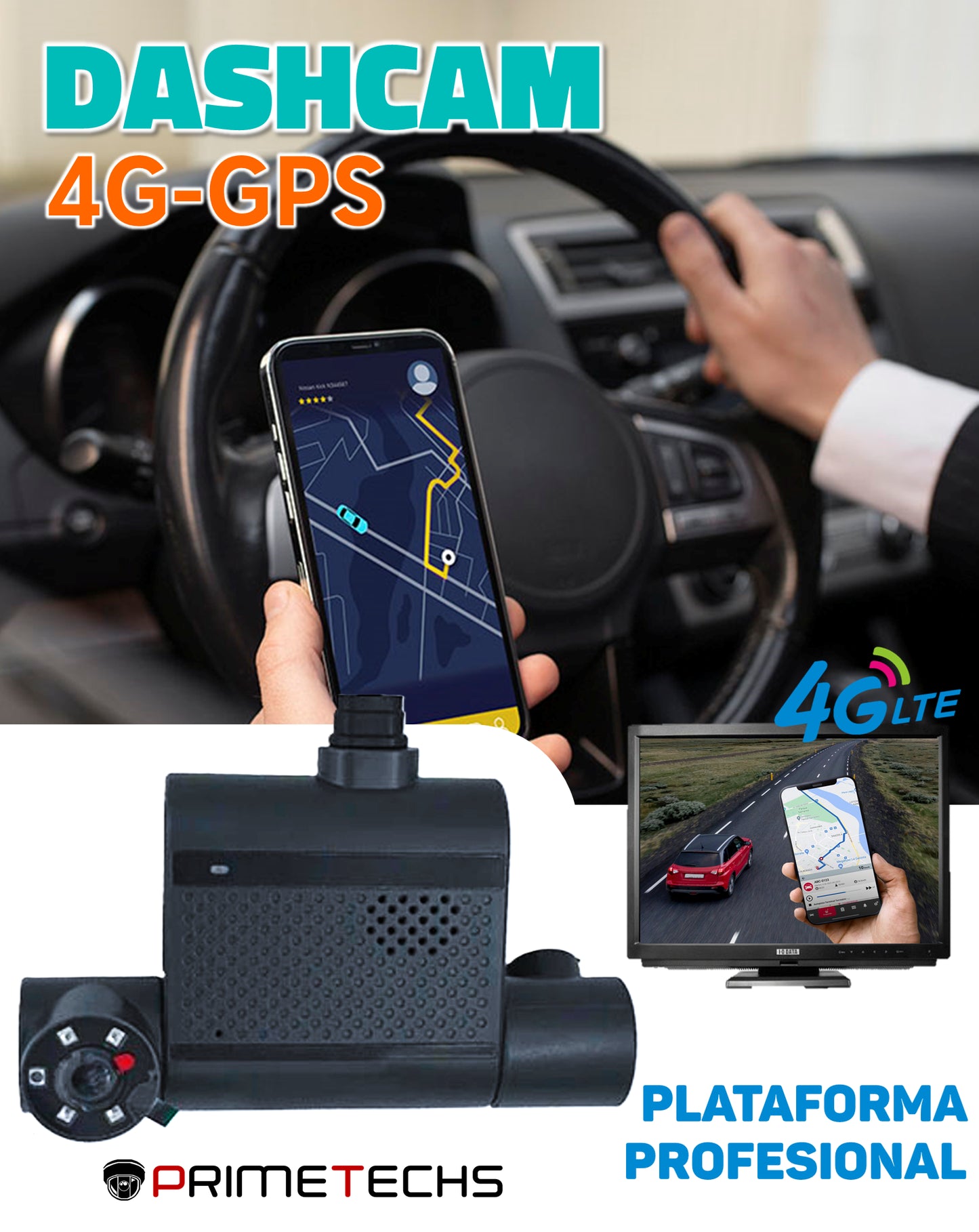 DashCam 4G-GPS, Cámara doble lente frente e interior para automóvil, camión