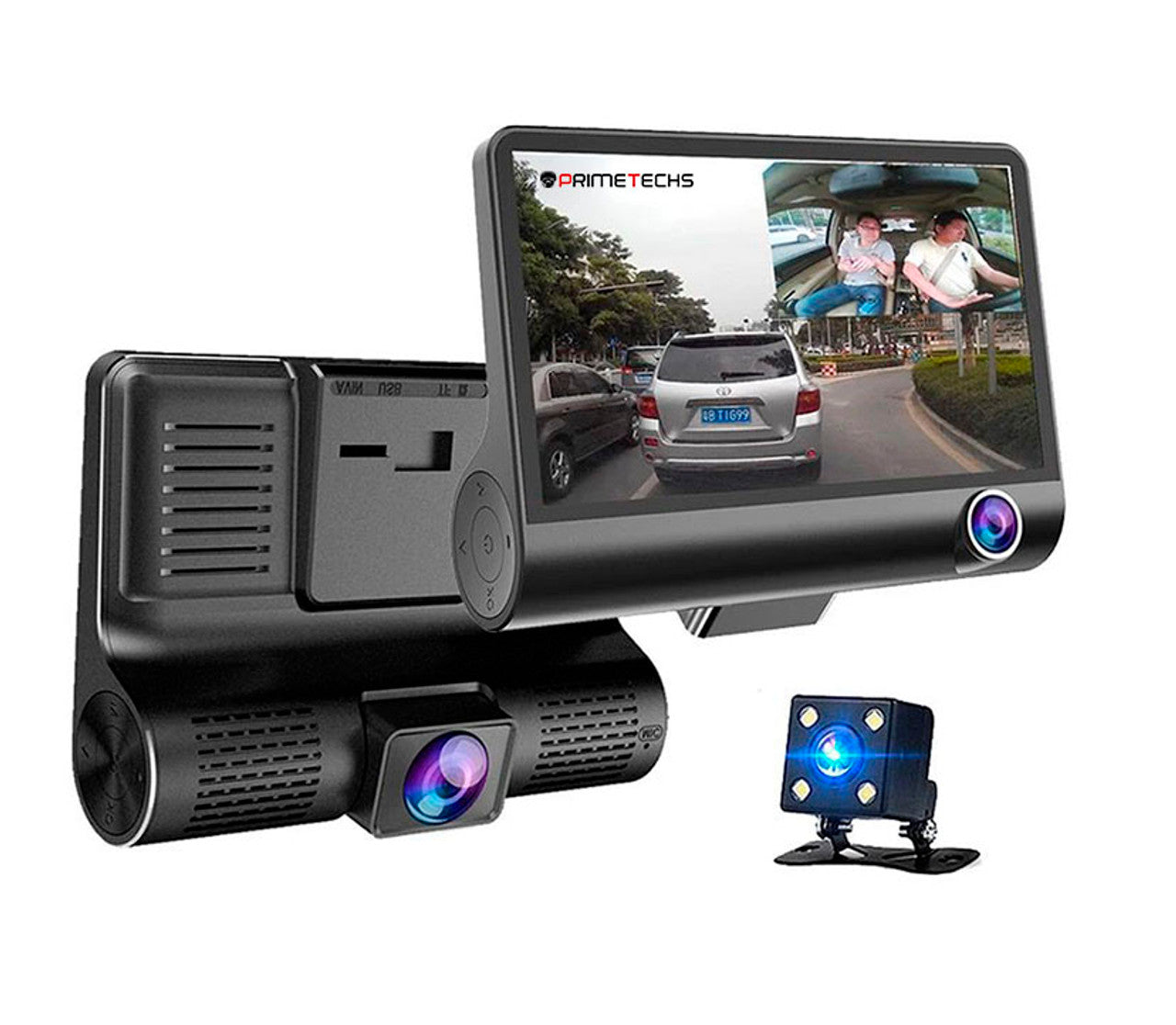 Dashcam para automovil de tres camaras