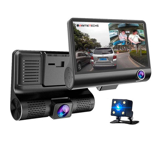 Dashcam para automovil de tres camaras