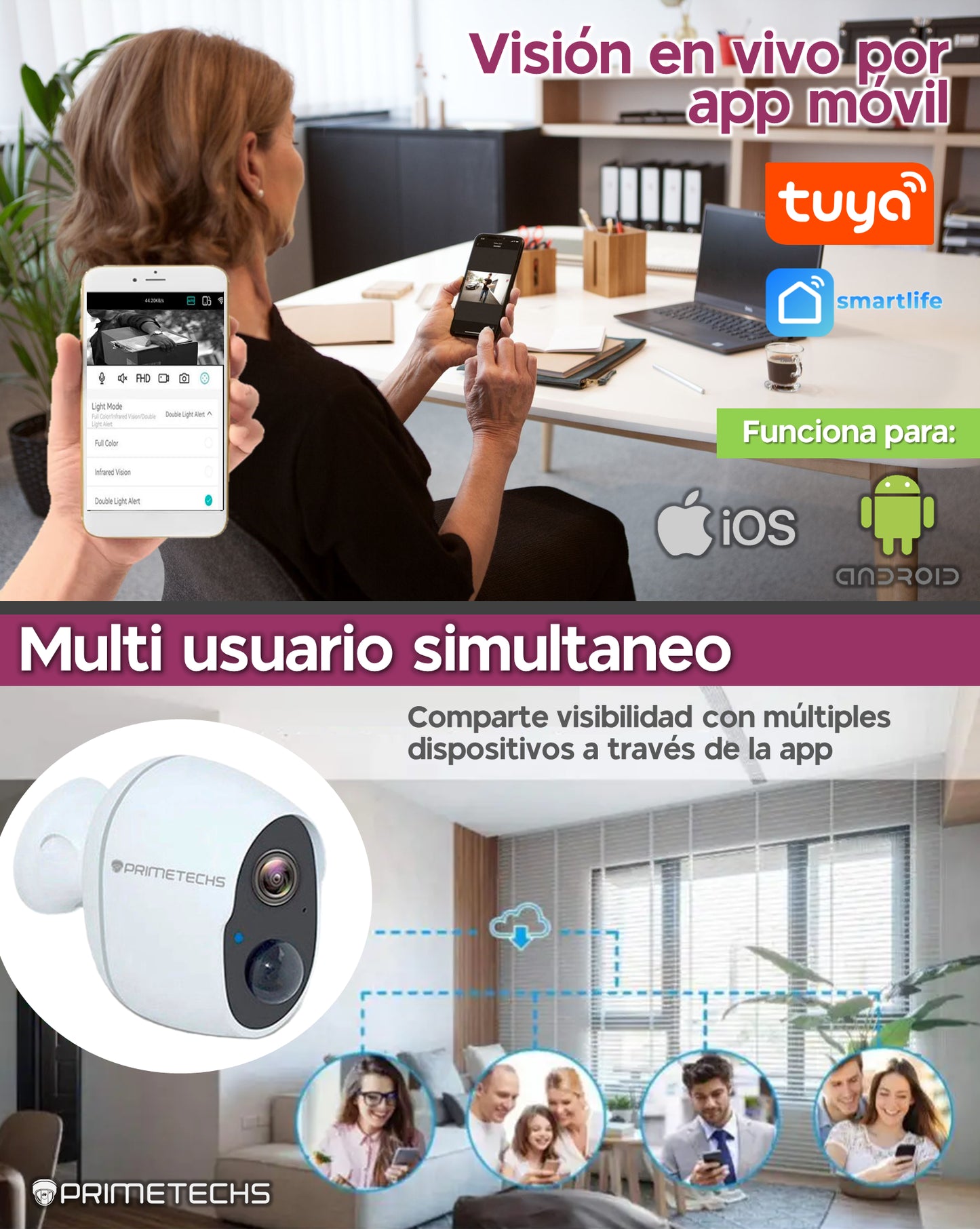 Cámara IP WIFI 2 mp Sensor Pir, batería larga duración(opcional con panel solar para carga de batería)