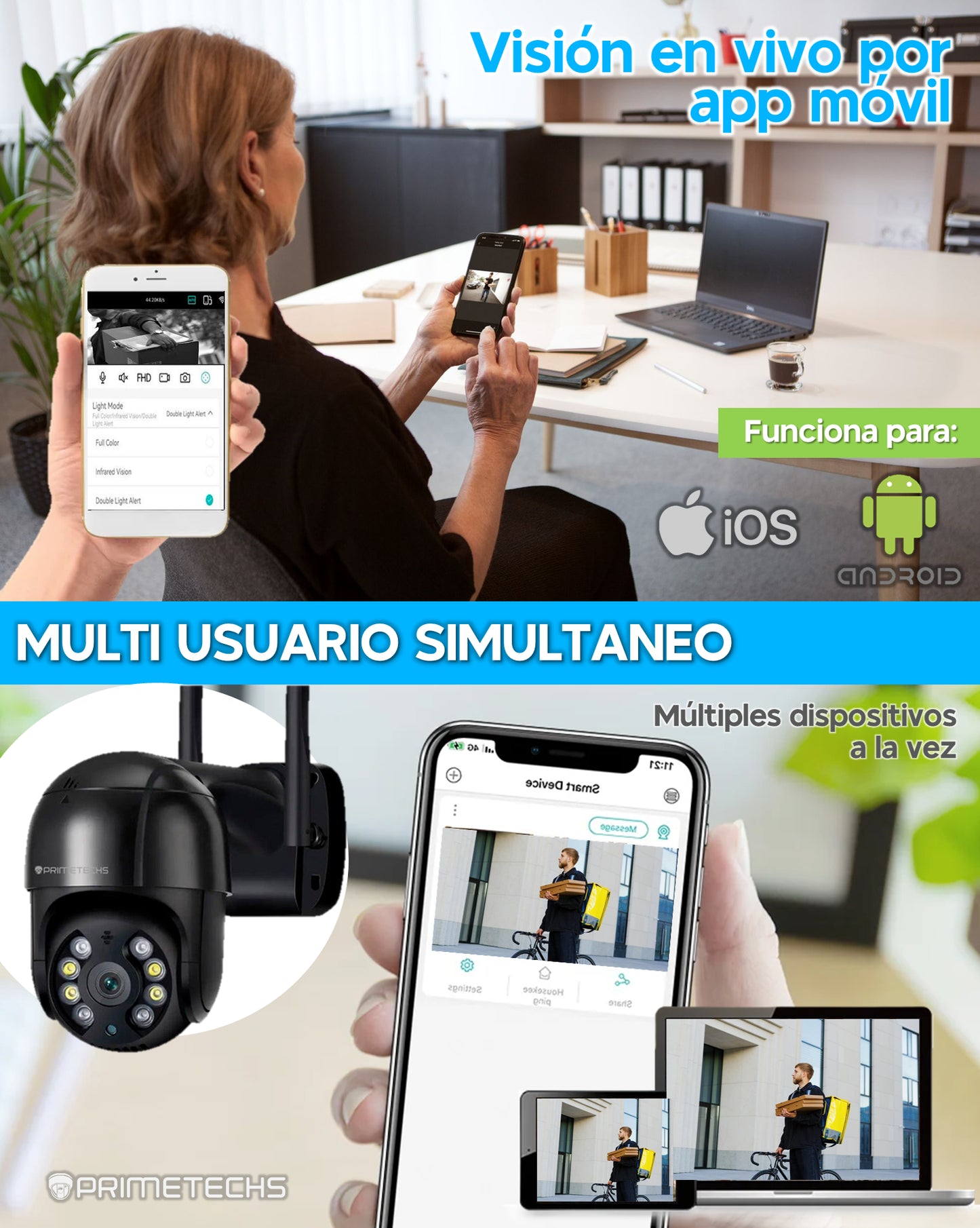 Cámara IP PT WIFI y Cable RJ45 LAN, 8MP, 4k, detección y seguimiento humano, Inteligencia Artificial y grabación en nube(Opcional)