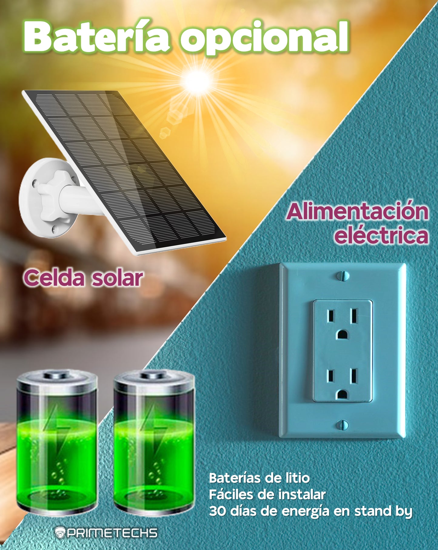 Cámara IP WIFI 2 mp Sensor Pir, batería larga duración(opcional con panel solar para carga de batería)