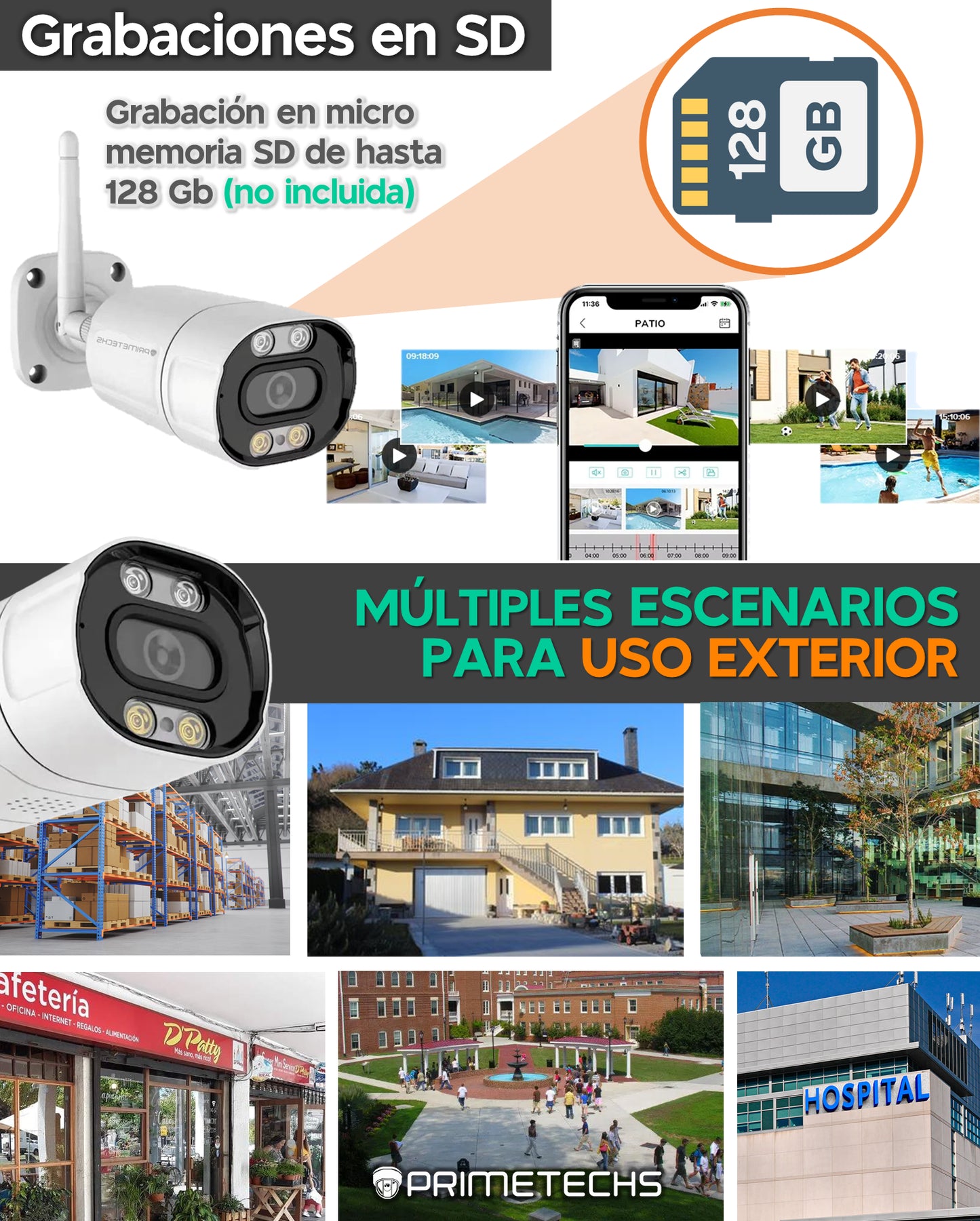 Cámara IP WIFI y cable LAN RJ45 Bala 2 megapixeles, para exteriores