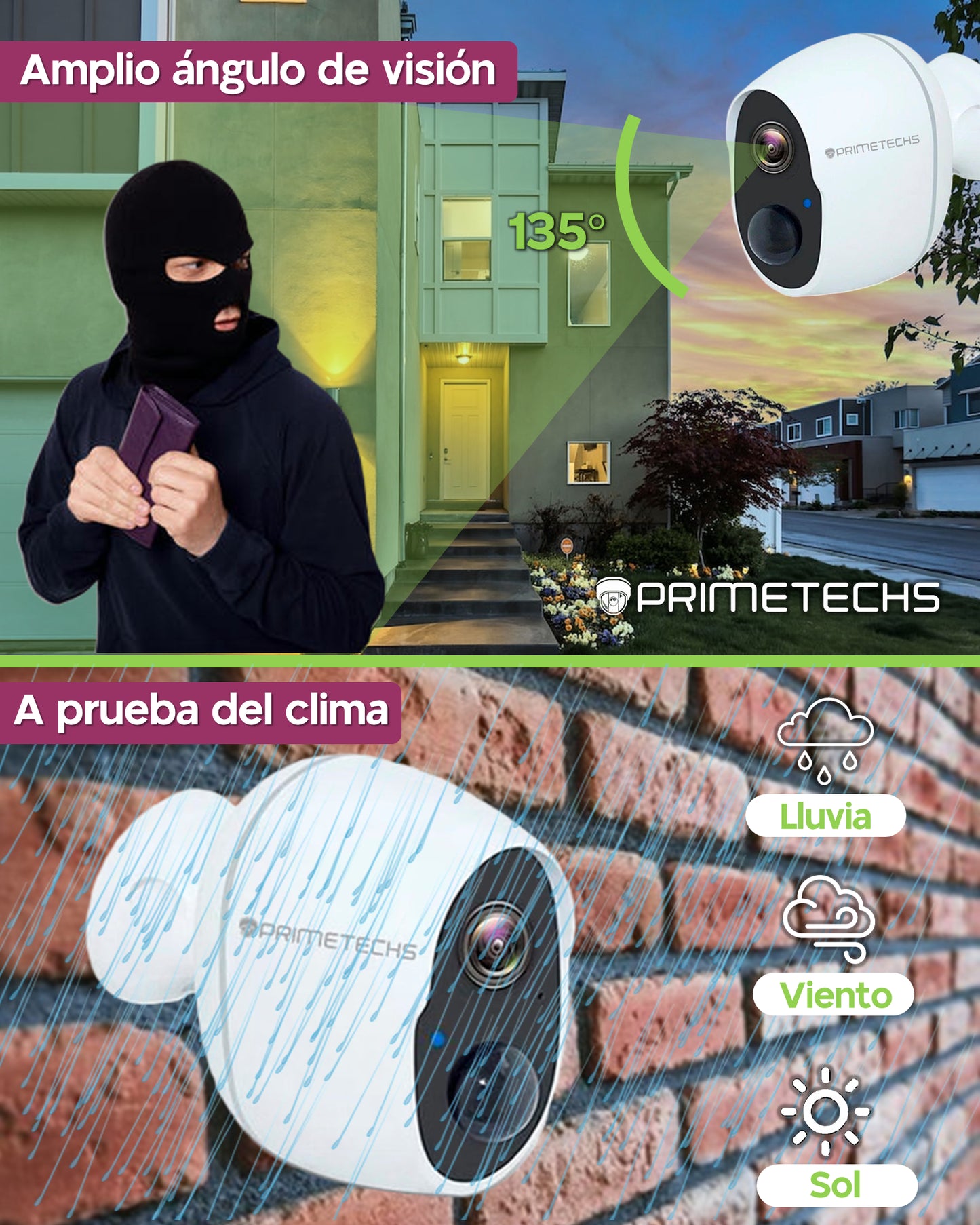 Cámara IP WIFI 2 mp Sensor Pir, batería larga duración(opcional con panel solar para carga de batería)