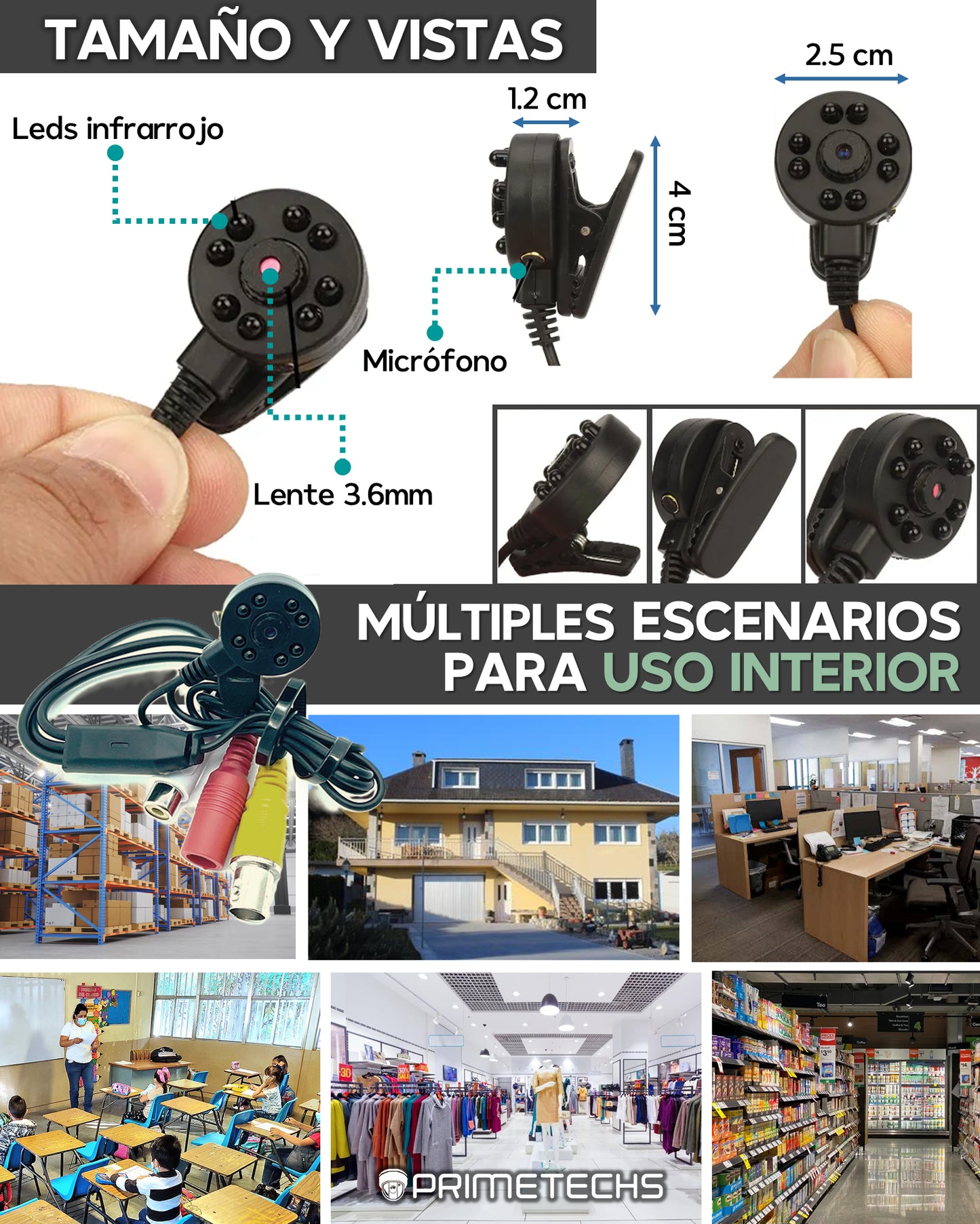 Cámara mini 1 mp /720p para DVR, IR indetectable, micrófono integrado