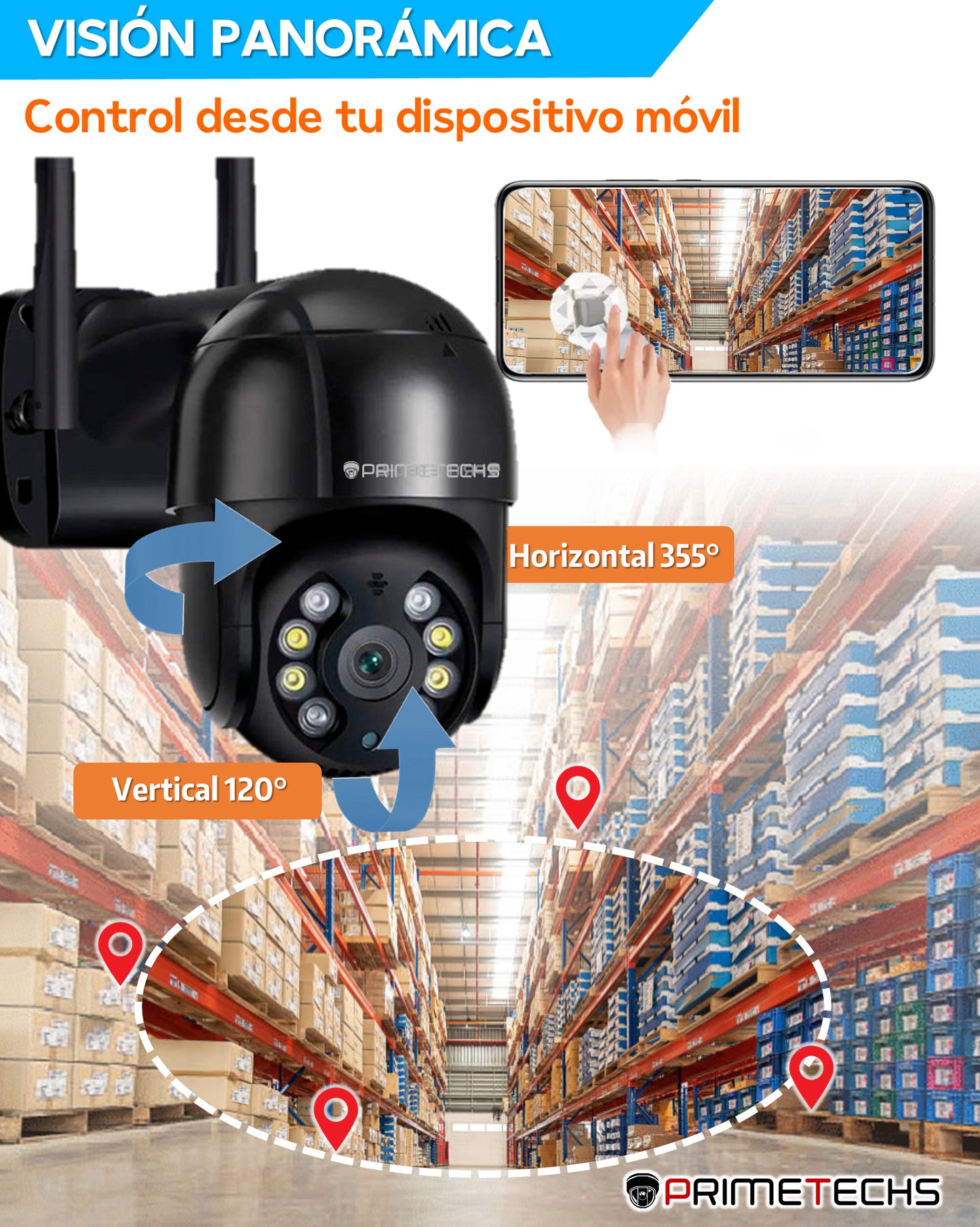 Cámara IP PT WIFI y Cable RJ45 LAN, 8MP, 4k, detección y seguimiento humano, Inteligencia Artificial y grabación en nube(Opcional)
