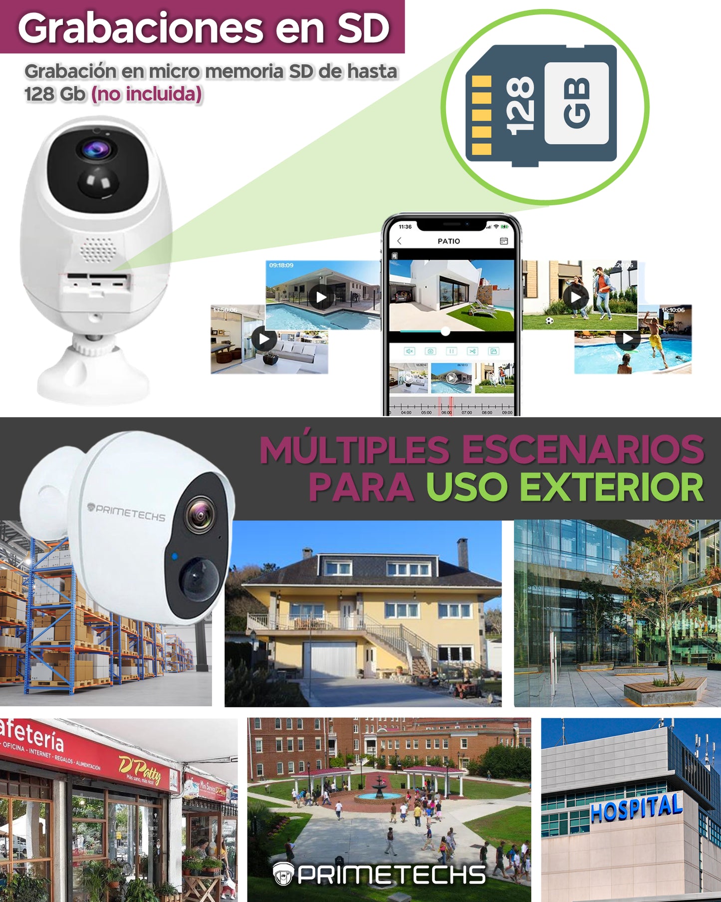 Cámara IP WIFI 2 mp Sensor Pir, batería larga duración(opcional con panel solar para carga de batería)