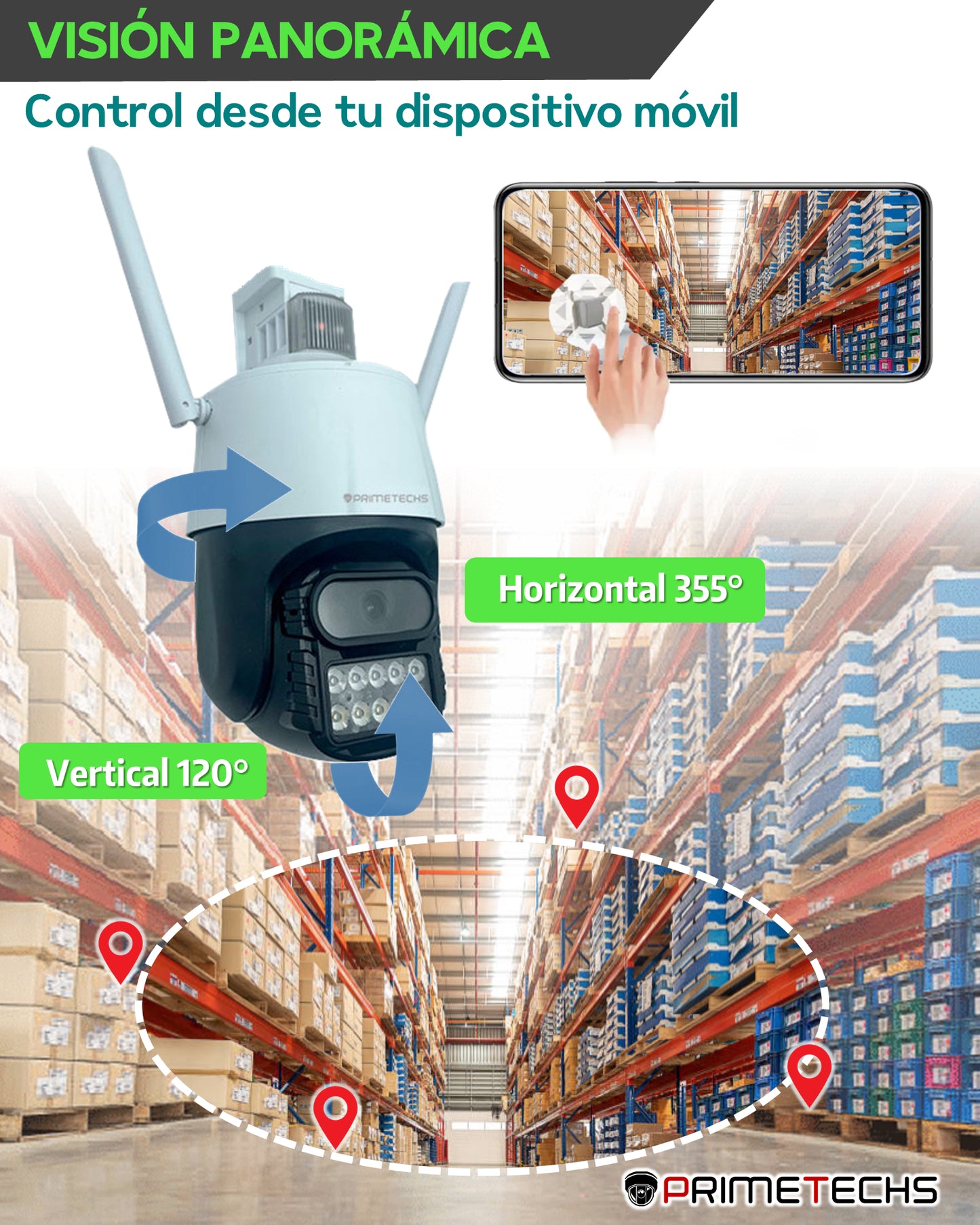 Cámara IP WIFI y Cable RJ45, PT 4MP Alarma y Estrobo, Fullcolor , detección y auto seguimiento humano, audio bidireccional. Inteligencia Artificial y grabación en nube(Opcional)
