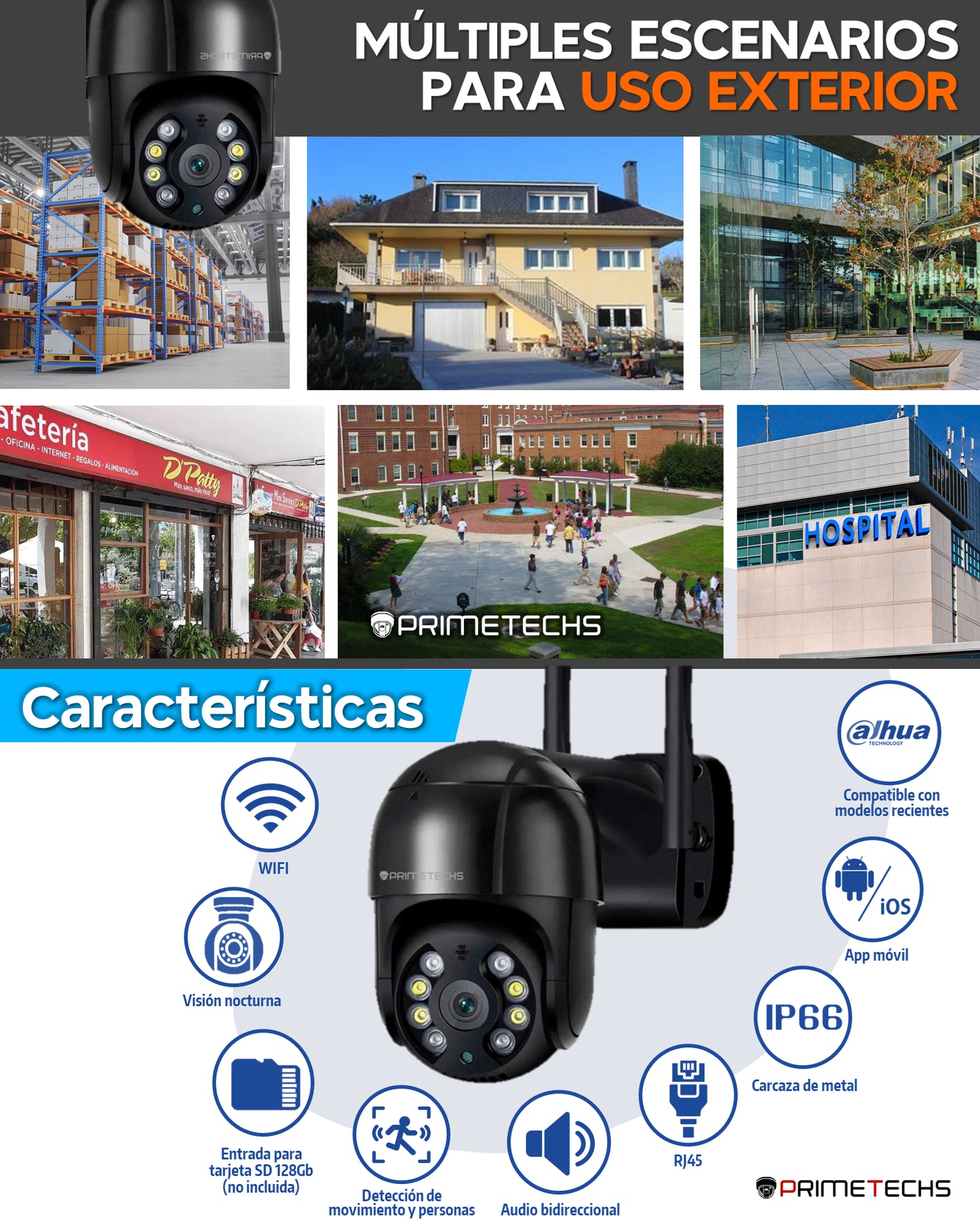 Cámara IP PT WIFI y Cable RJ45 LAN, 8MP, 4k, detección y seguimiento humano, Inteligencia Artificial y grabación en nube(Opcional)