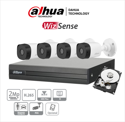 DAHUA KITXVR1B08-I-2MP4CP - Kit 8 Canales 2 Megapíxeles/ DVR Cooper-I WizSense