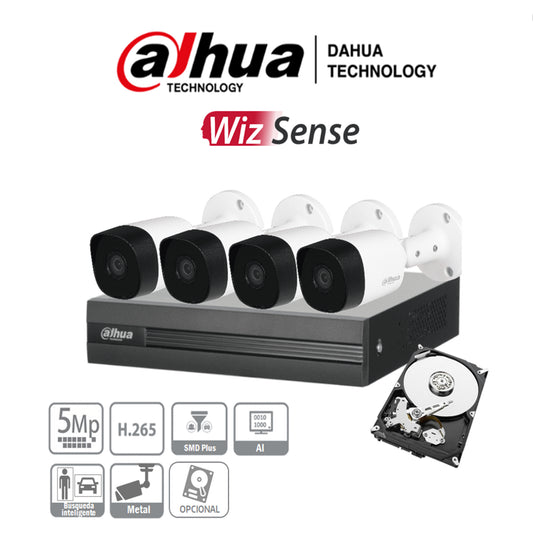 DAHUA KITXVR1B04H-I+4B2A51 - Kit de 4 Canales de 5 MP