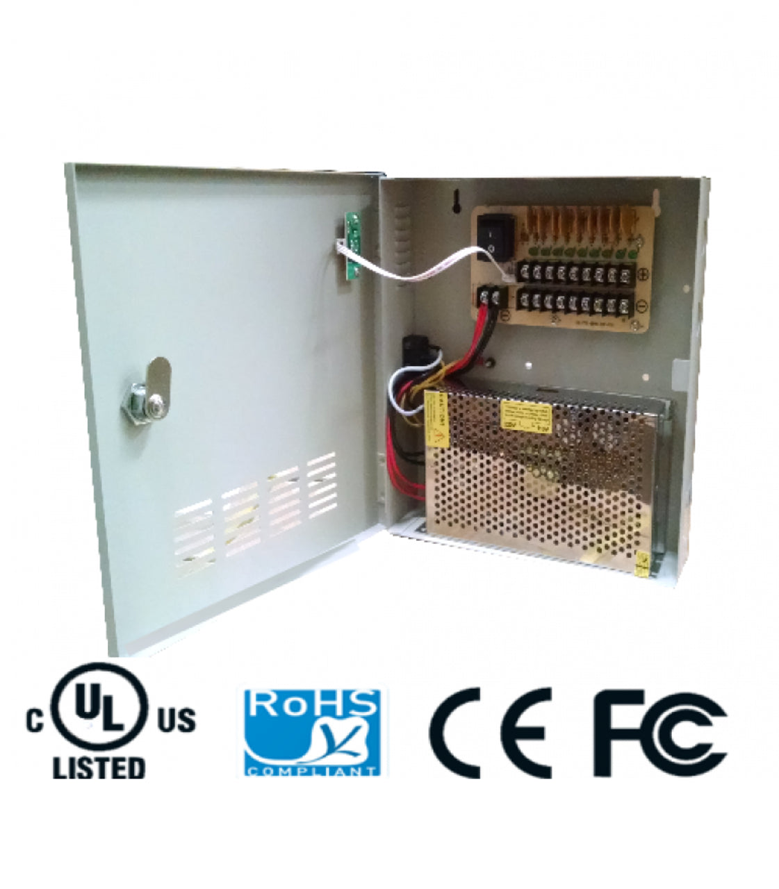 Fuente de poder regulada 12V / 20 Amperes / Distribuidor para 18 cámaras / Económica