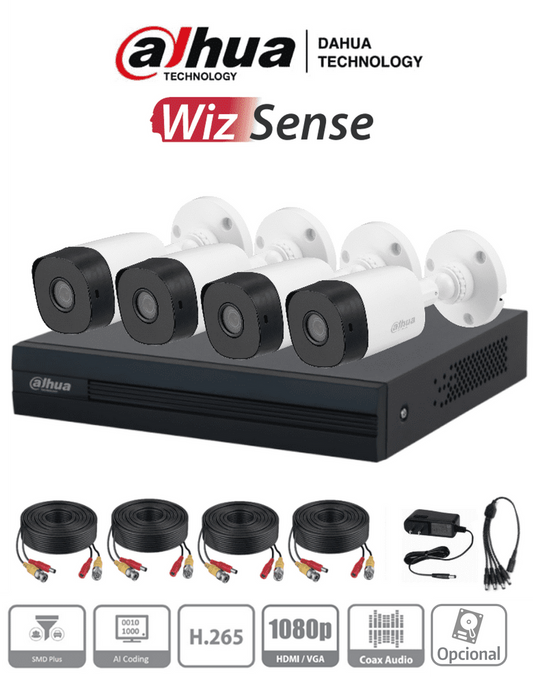 DAHUA KITXVR1B04-I+4B1A21 - Kit 4 Canales 2 Megapíxeles
