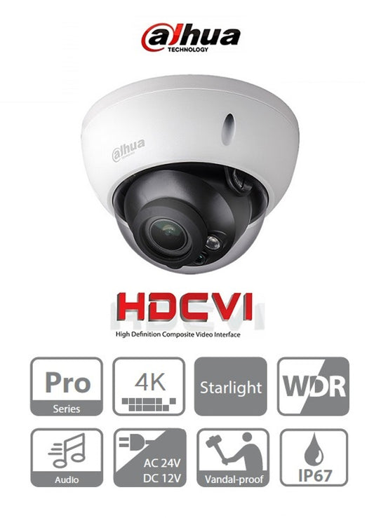 DAHUA HDBW2802R-36 - Cámara Domo Antivandálica de 8 Megapixeles/ 4K/ SeriePro