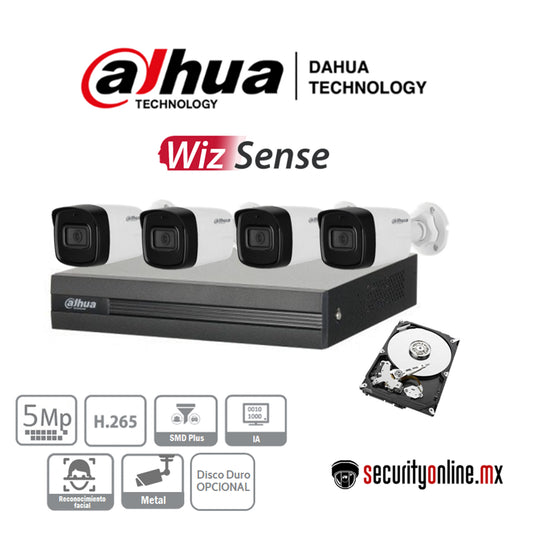 DAHUA KITXVR5104HS4KLI3+4HFW1500CMA- Kit 4 Ch 5Mp /Audio