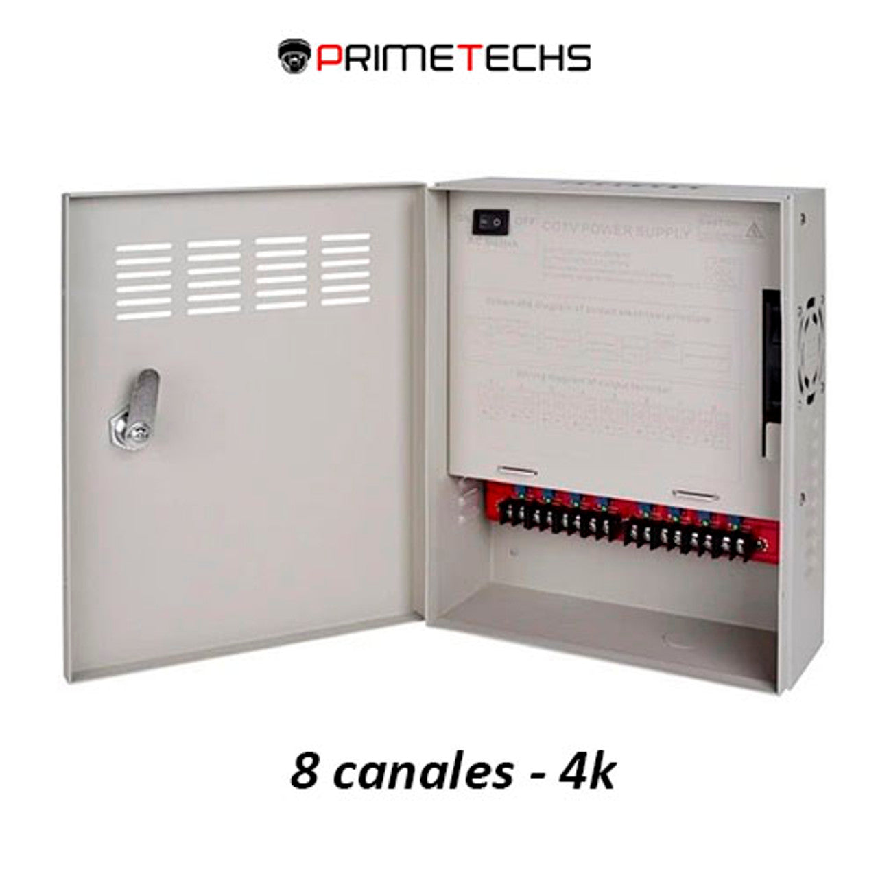 Fuente de poder regulada 12-15v para 8 camaras 16amp 4k para distancias largas CERTIFICACION UL