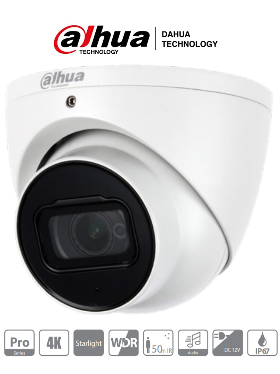 DAHUA HDW2802T-A - Cámara Domo EyeBall 4K Starlight/ 8 MP