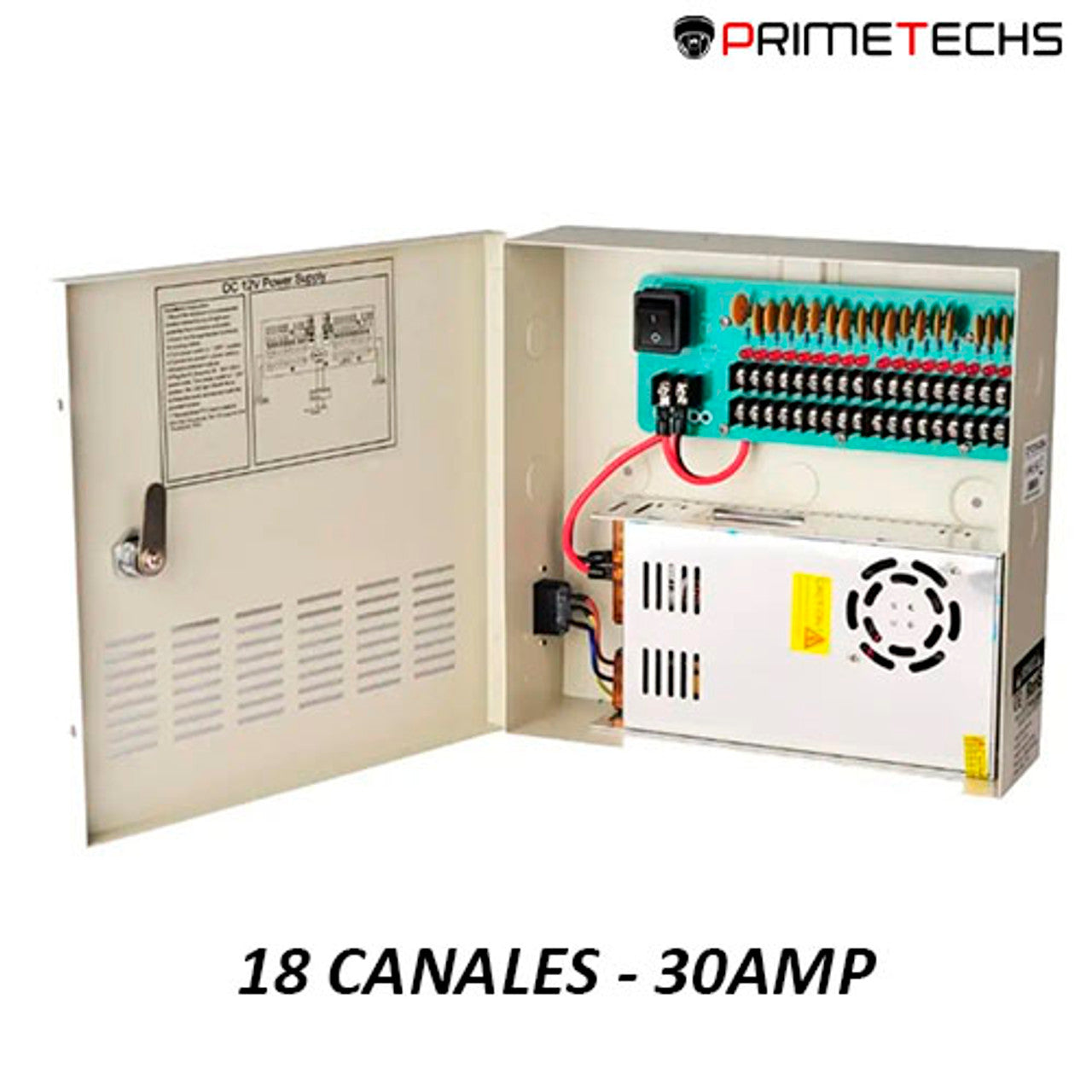 Fuente de poder regulada 12V / 30 Amperes / Distribuidor para 18 cámaras / 1.6 A MP Máximo por canal / CERTIFICACION UL
