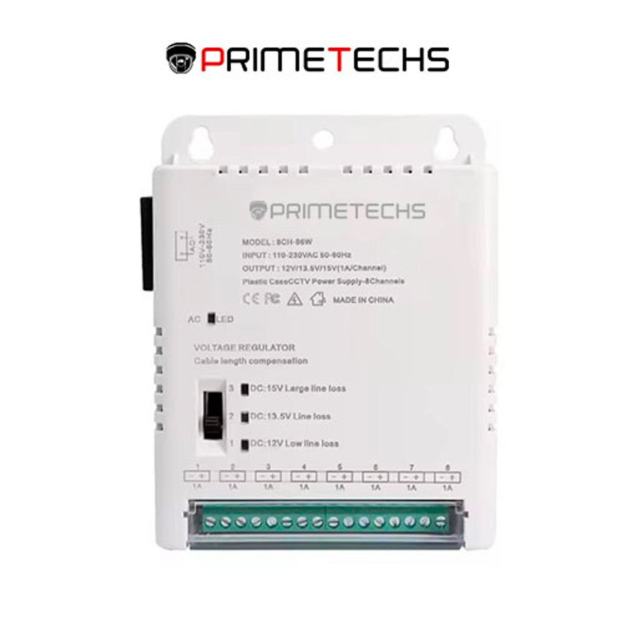 Fuente de poder 8 canales 8 amp Voltaje de Ajuste 12-13.5-15v cc