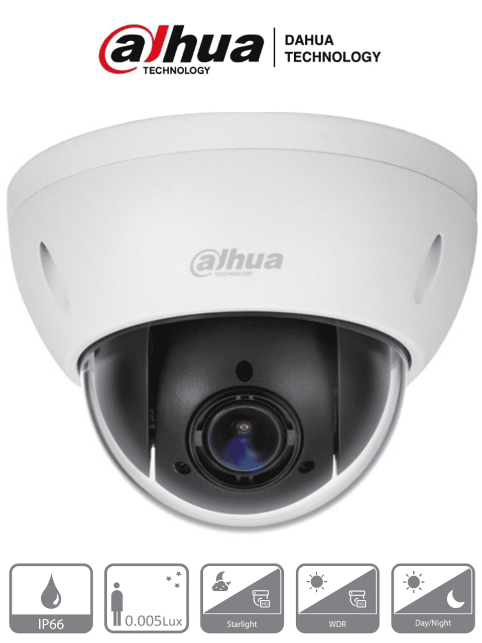 DAHUA SD22204IGC - Cámara mini PTZ de 2 MP HDCVI 4X Zoom óptico