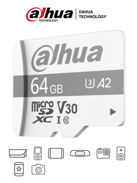 Dahua Memoria Micro SD de 64 GB UHS-I/ C10/U3/V30/A2/ Velocidad de Lectura 100 MB/s