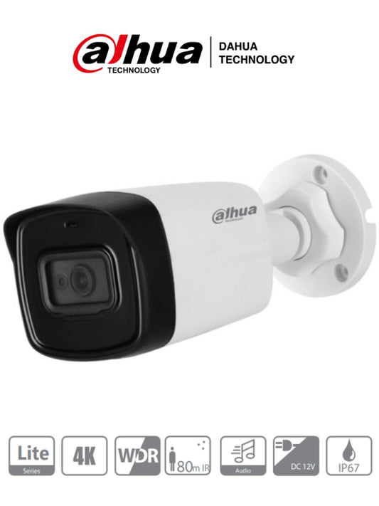 DAHUA HFW1801TL-A - Cámara Bullet 4K con Micrófono Integrado/ 8 Mp