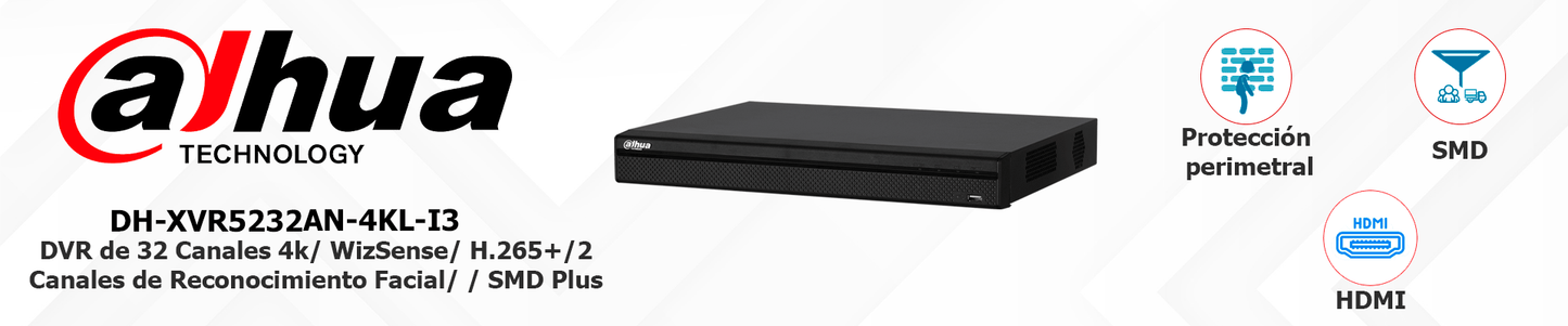 DAHUA XVR5232AN-4KL-I3 - DVR de 32 Canales 4k/ 8 MP