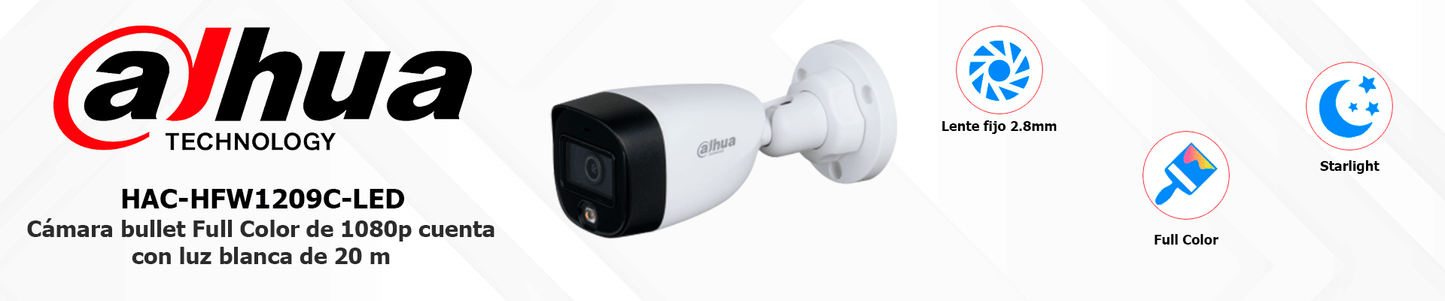 DAHUA HAC-HFW1209CN-A-LED - Cámara Bullet Full Color 1080p