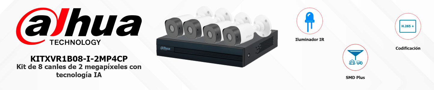 DAHUA KITXVR1B08-I-2MP4CP - Kit 8 Canales 2 Megapíxeles/ DVR Cooper-I WizSense