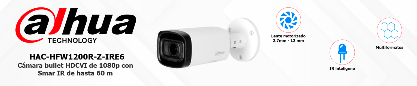 DAHUA HAC-HFW1200R-Z-IRE6 - Cámara Bullet HDCVI 1080p