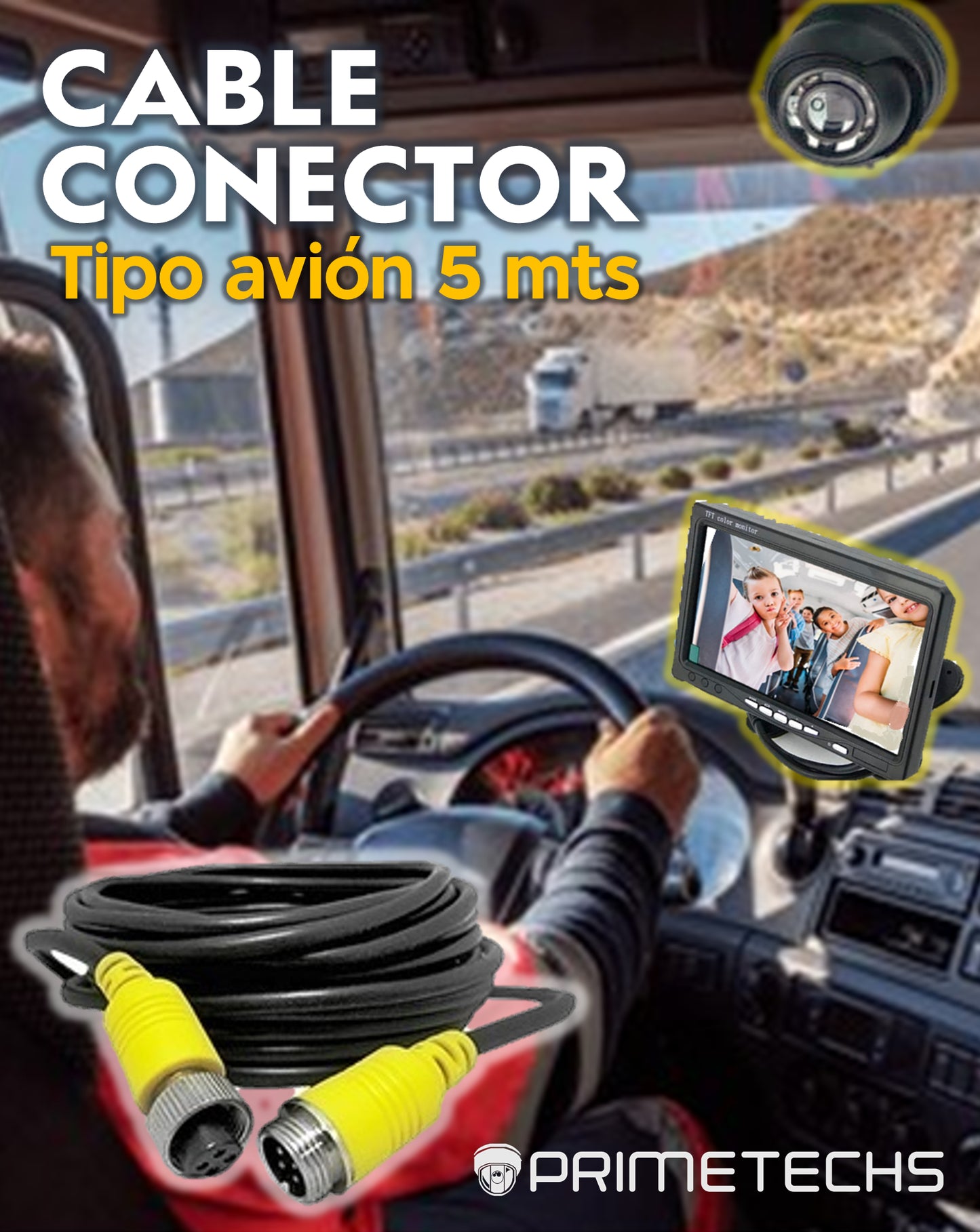 Cable Conector Tipo Avión 5 metros para Cámara de DVR Móvil