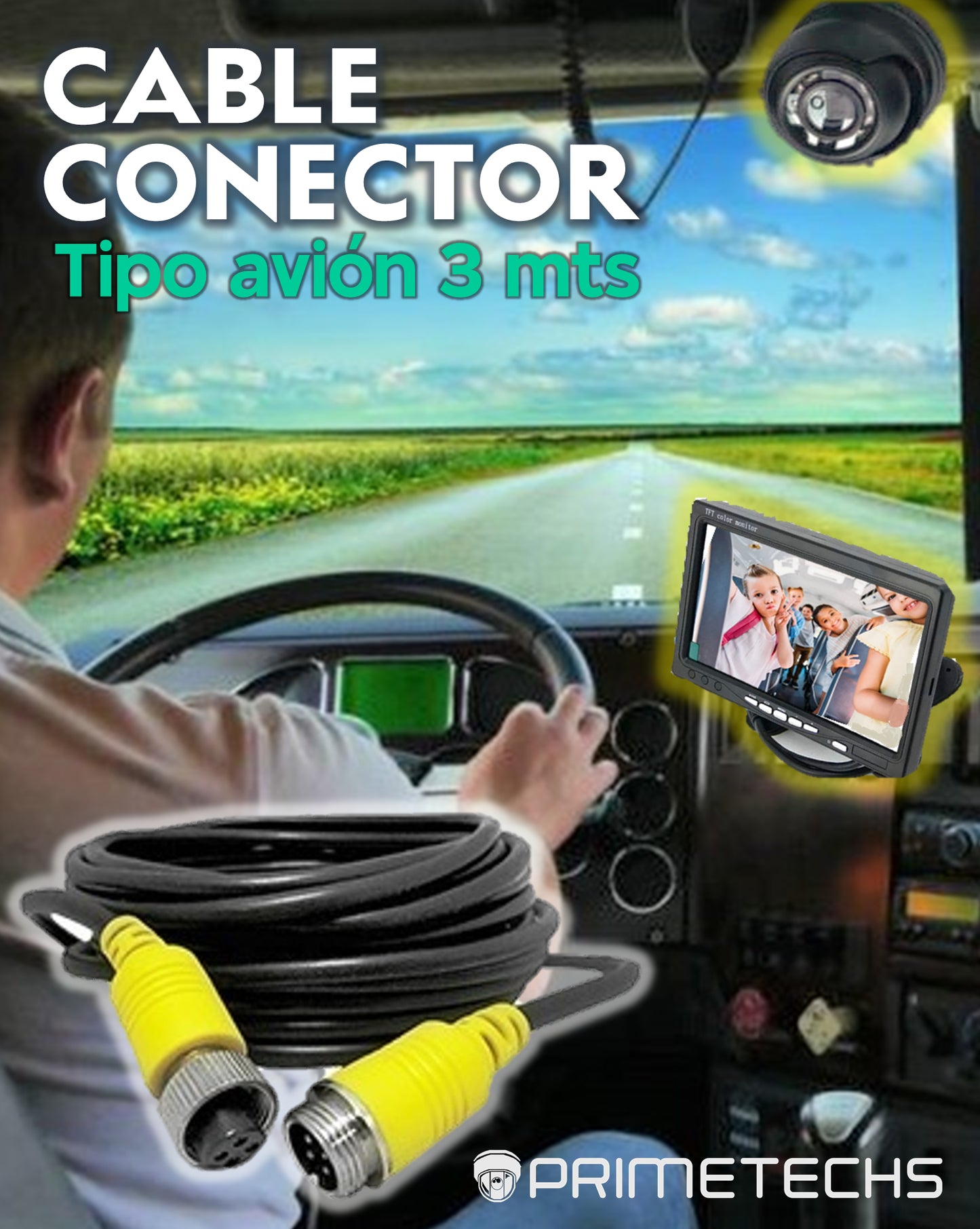 Cable Conector Tipo Avión 3 metros para Cámara de DVR Móvil