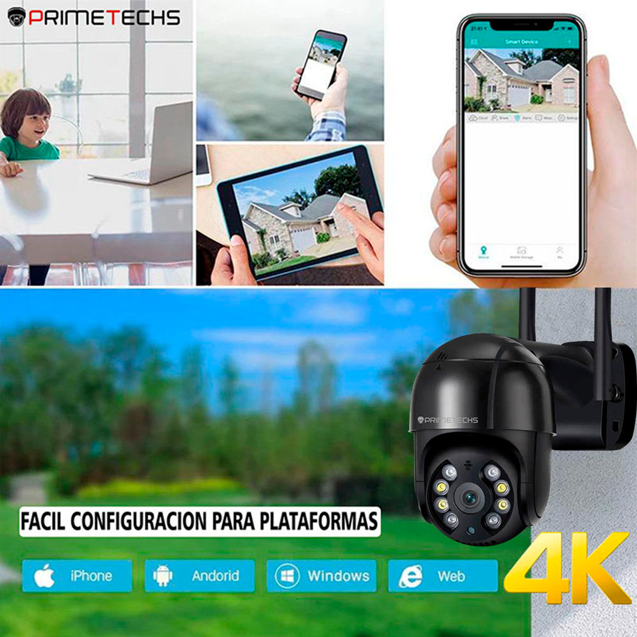 Cámara IP PT WIFI y Cable RJ45 LAN, 8MP, 4k, detección y seguimiento humano, Inteligencia Artificial y grabación en nube(Opcional)