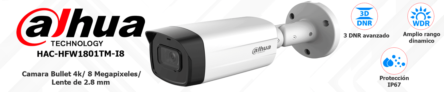 DAHUA HAC-HFW1801TM-I8 - Cámara Bullet 4k/ 8 Mp
