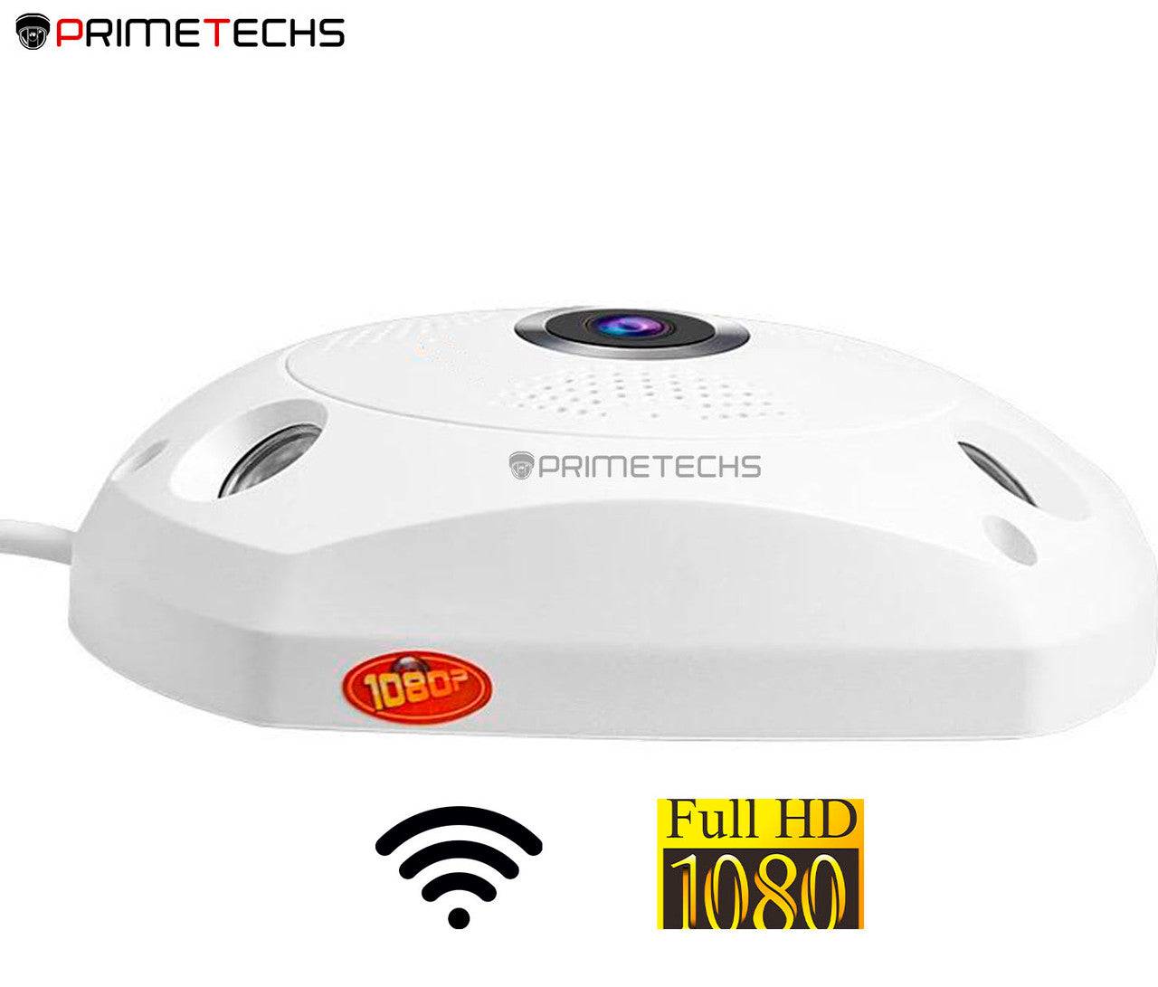 Cámara IP Fisheye 360°, 2MP, WIFI y cable LAN RJ45 .Bocina y micrófono. Infrarrojo 10 ms. Memoria MicroSD de hasta 128 GB (Opcional)