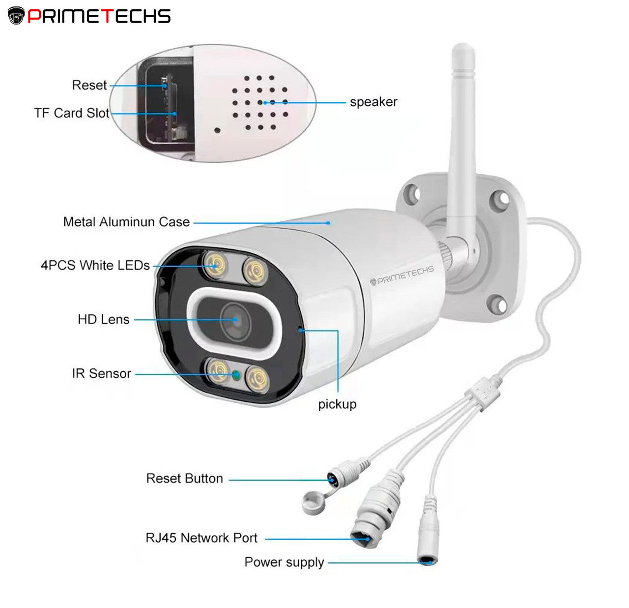 Cámara IP WIFI y cable LAN RJ45 Bala 2 megapixeles, para exteriores