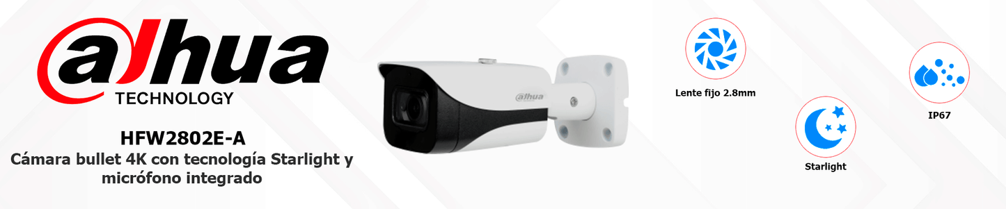DAHUA HFW2802E-A-036 - Cámara Bullet 4k Starlight 8 Mp