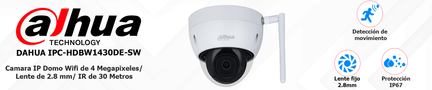 DAHUA IPC-HDBW1430DE-SW - Cámara IP Domo Wifi de 4 Mp