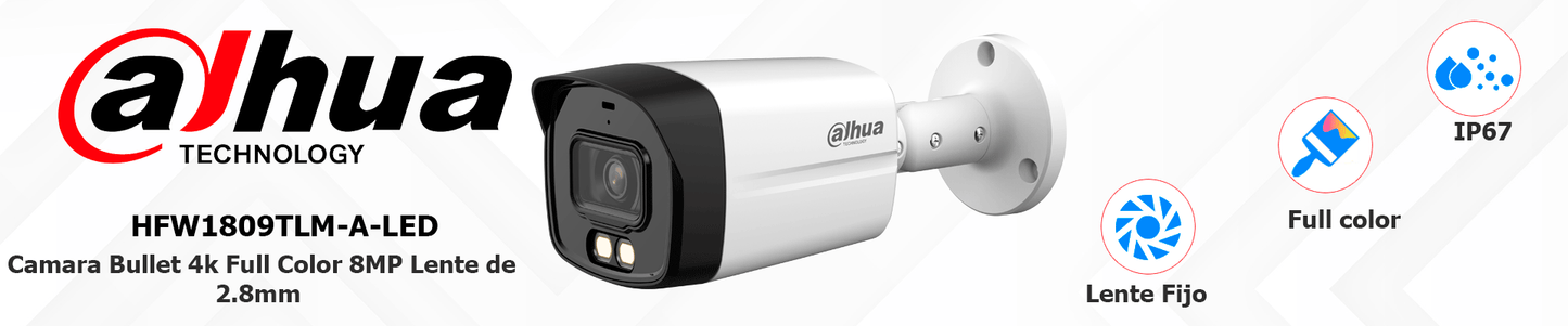 DAHUA HAC-HFW1809TLM-A-LED - Cámara Bullet 4k Full Color 8 Mp